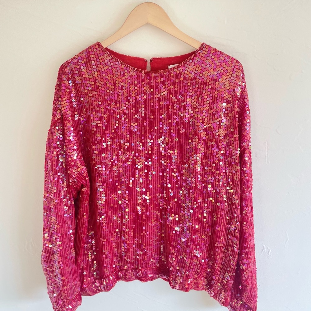 Red Vintage Sequin Blouse